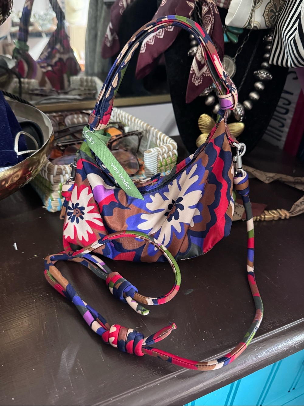 Vera Bradley Floral Multicolor Mini Shoulder Bag in Blue, Pink & Brown
